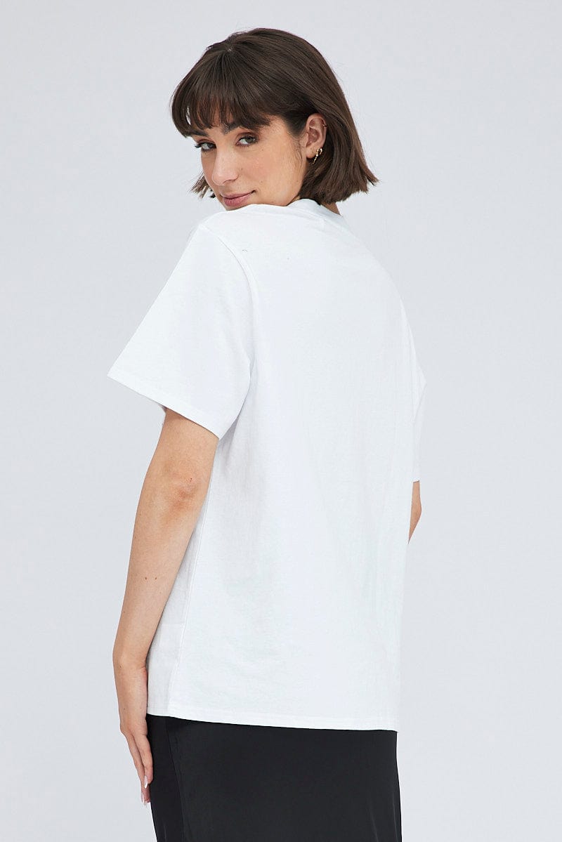 White Graphic Tee Short Sleeve Round Neck for Ally Fashion