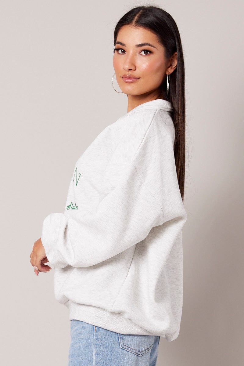 Grey Zip Funnel Neck Sweat Oversized for Ally Fashion