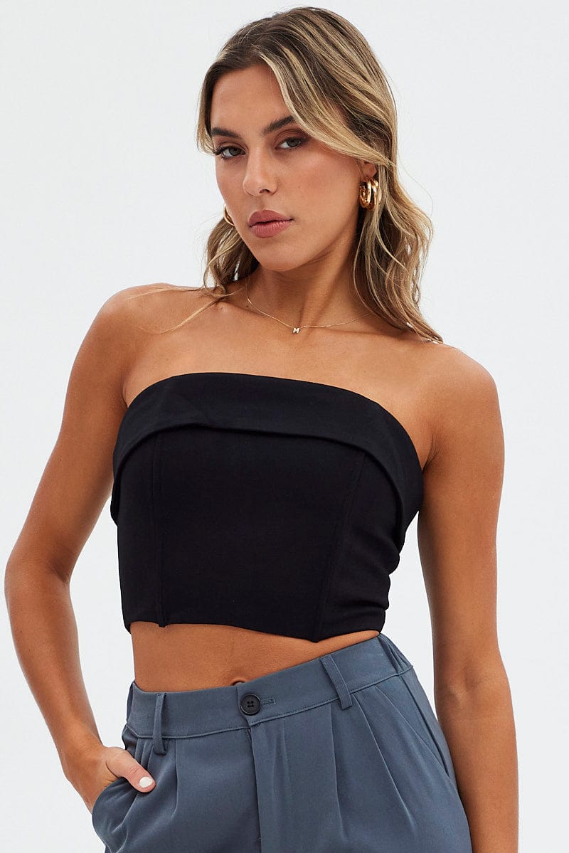 Black Bandeau Top Crop Ponte for Ally Fashion