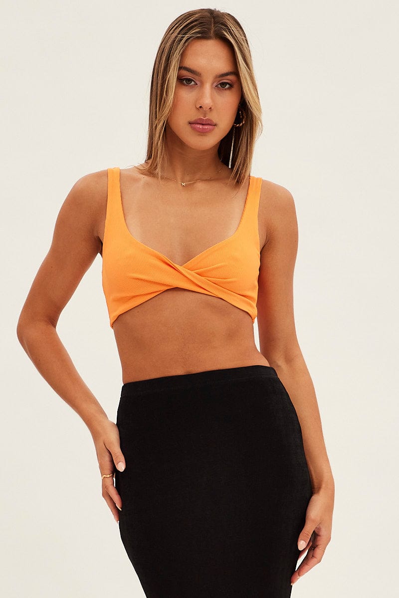 Orange Crop Top Sleeveless Sweetheart Twist Front Rib for Ally Fashion