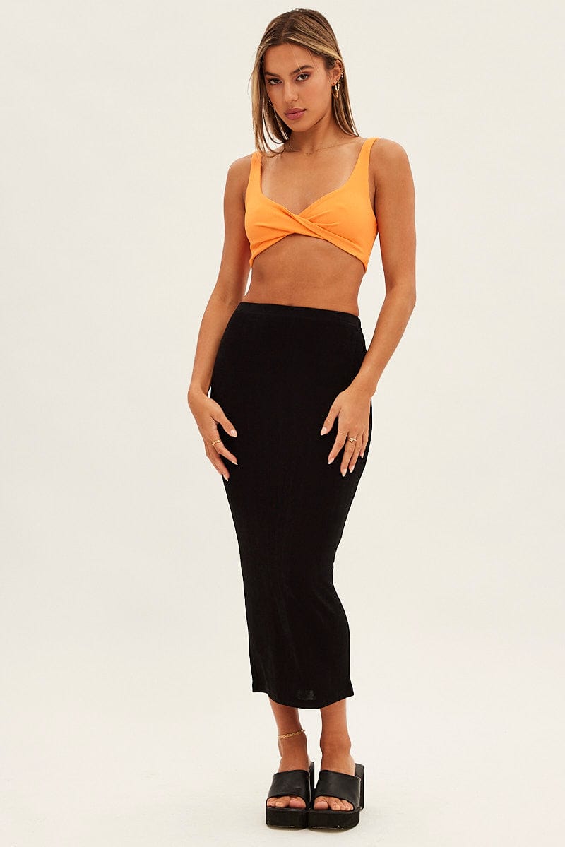 Orange Crop Top Sleeveless Sweetheart Twist Front Rib for Ally Fashion