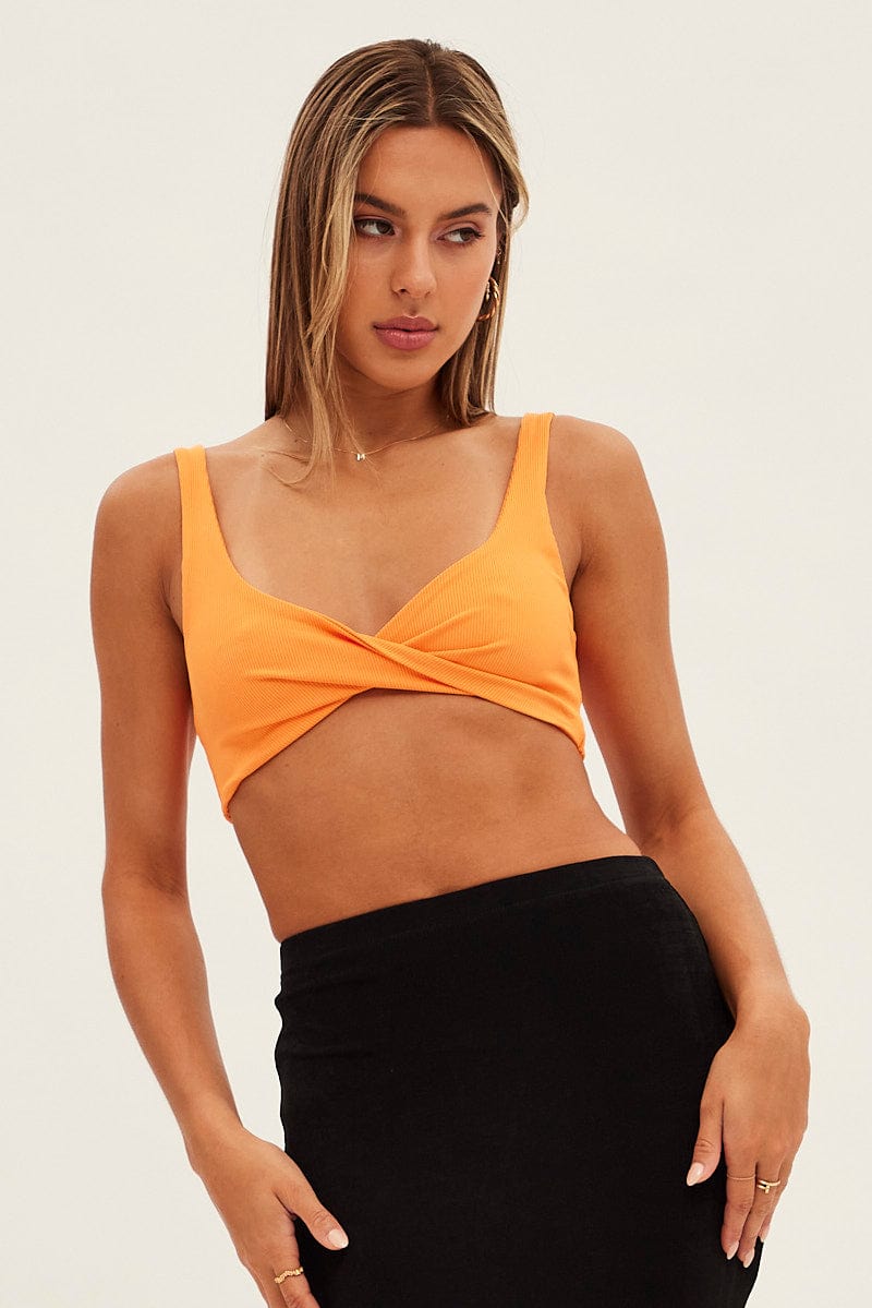 Orange Crop Top Sleeveless Sweetheart Twist Front Rib for Ally Fashion