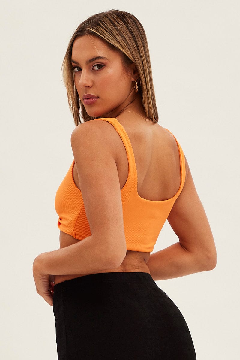 Orange Crop Top Sleeveless Sweetheart Twist Front Rib for Ally Fashion