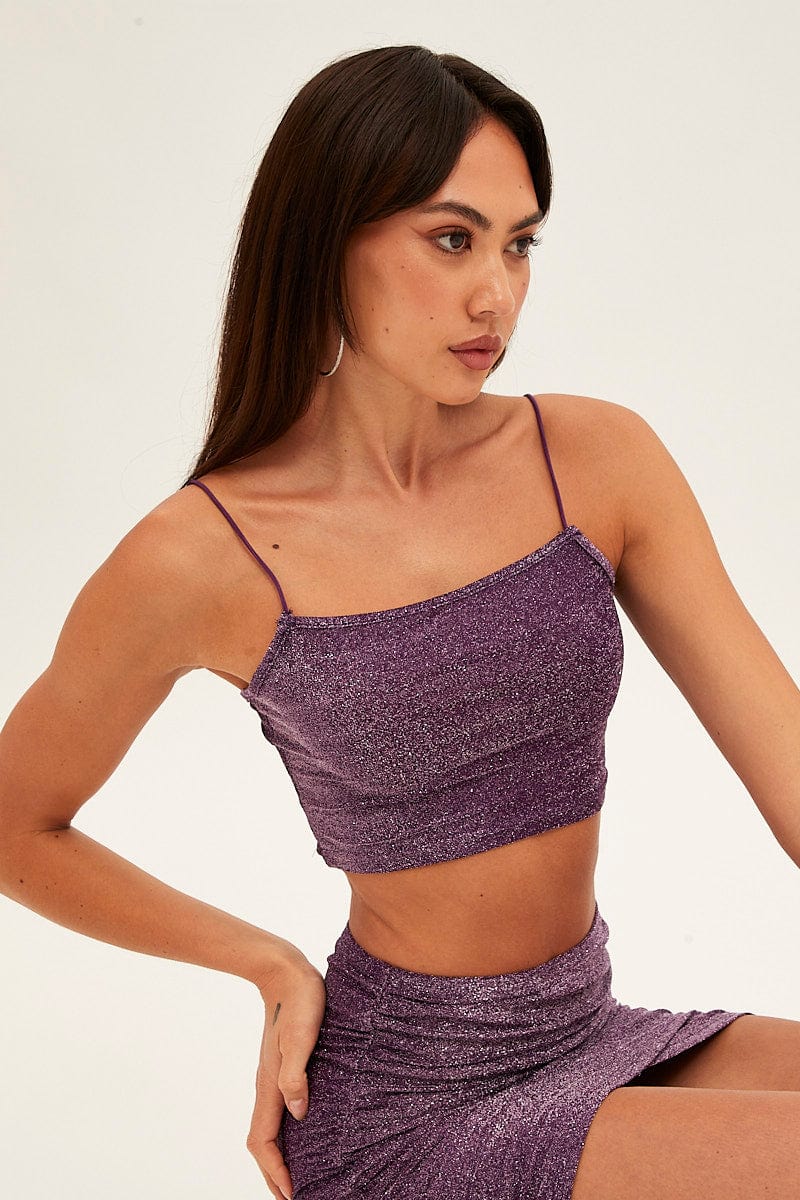 Purple Mini Crop Bralette Square Neck Slinky for Ally Fashion
