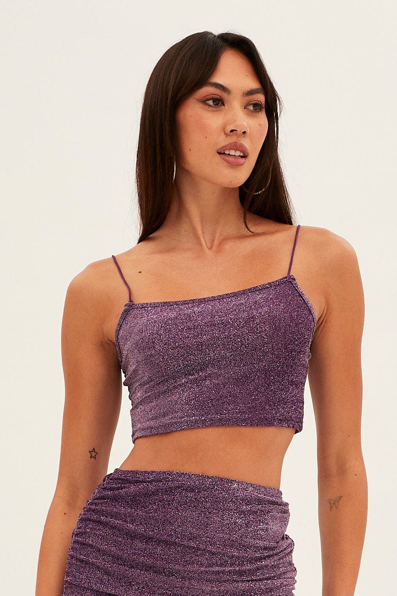 Purple Mini Crop Bralette Square Neck Slinky for Ally Fashion