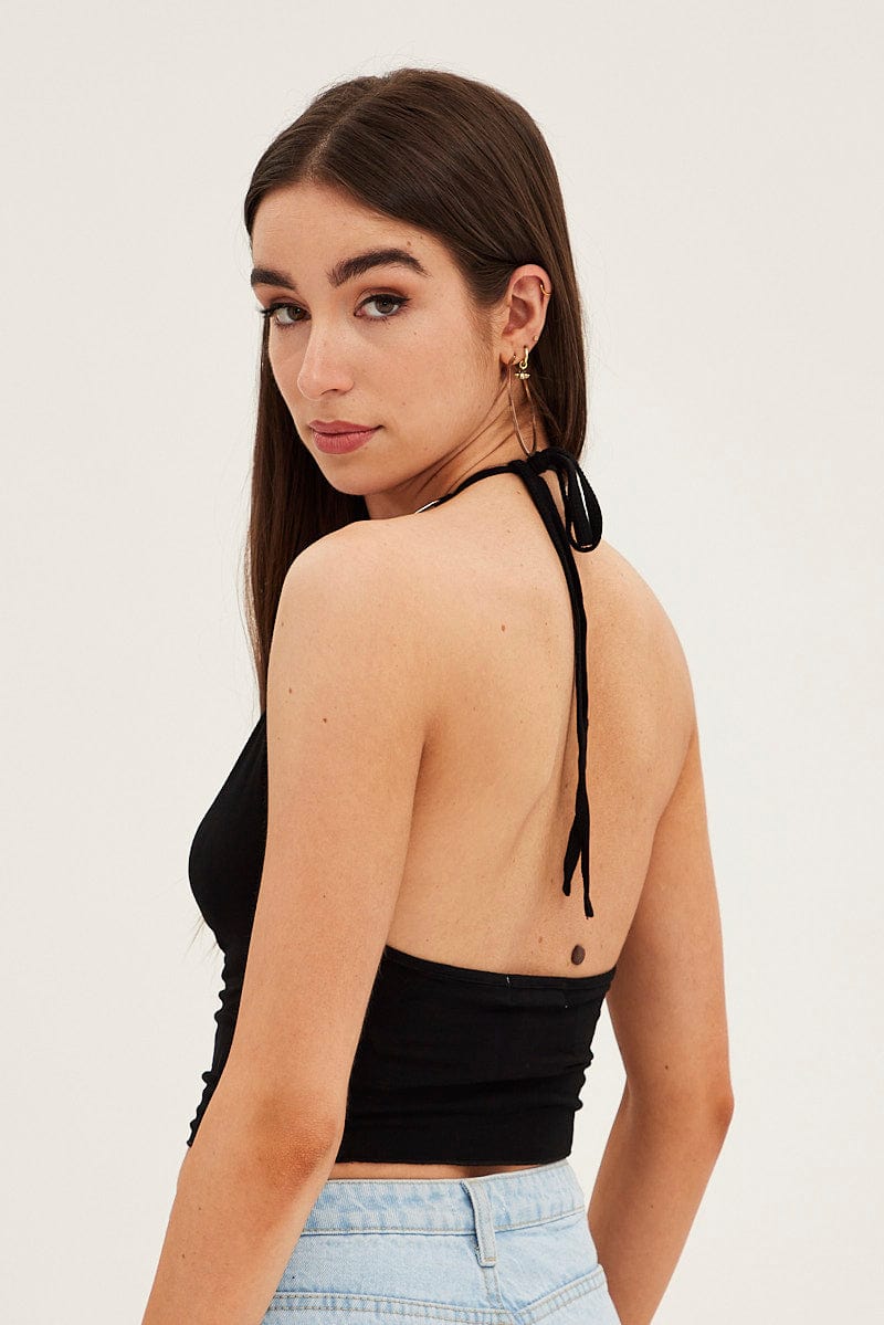 Black Halter Top Jersey for Ally Fashion