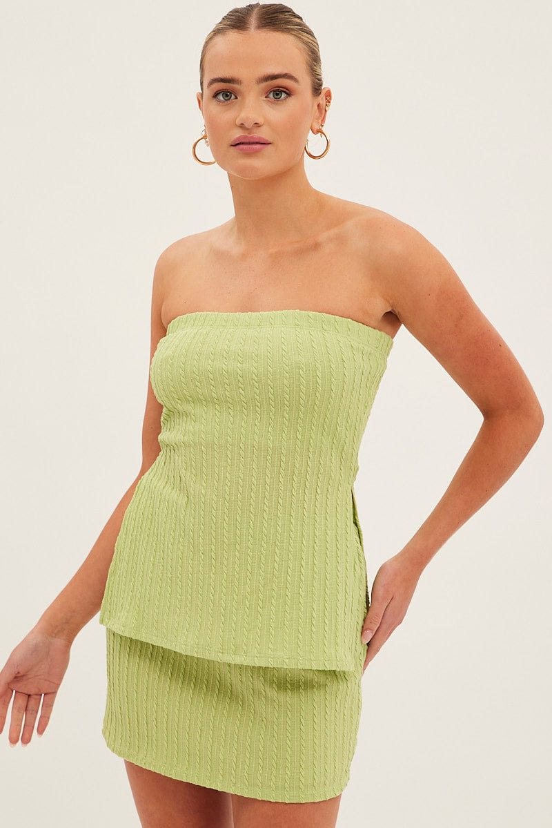 Green Boob Tube Bandeau Sleeveless Texture for Ally Fashion