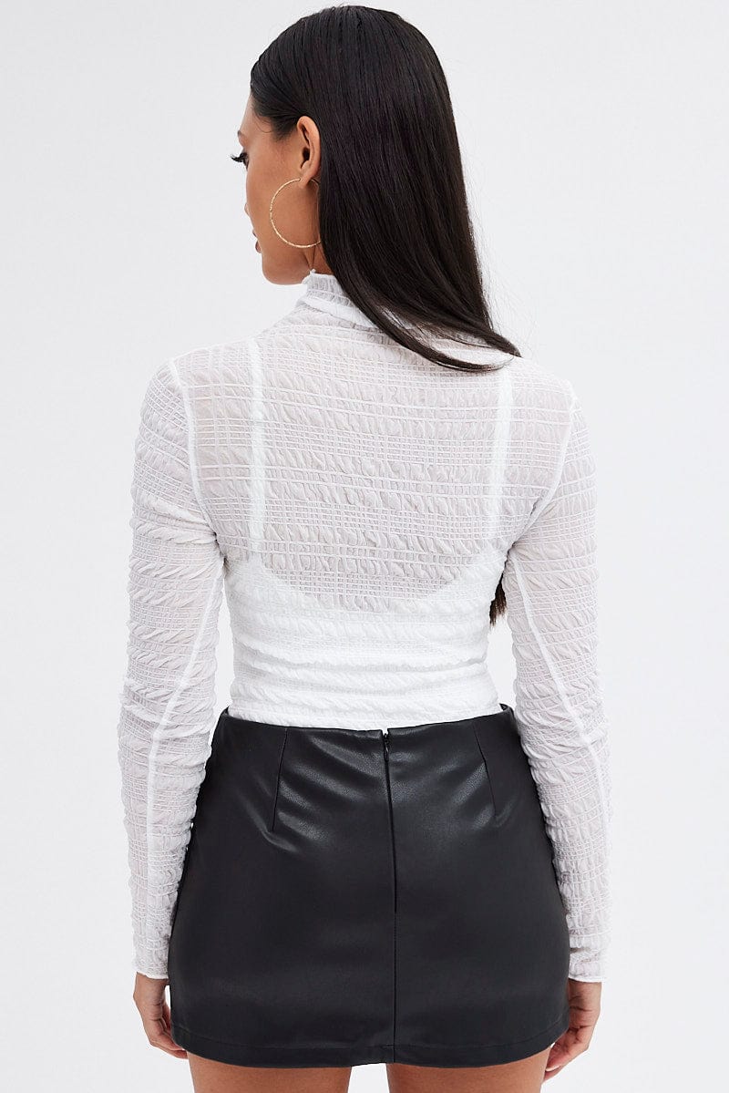 White Sheer Bodysuit Textured Long Sleeve for Ally Fashion