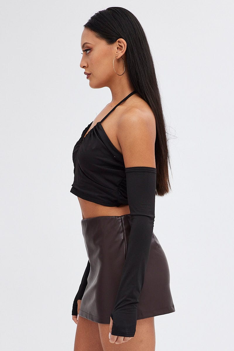 Black Halter Top Long Sleeve Crop Top for Ally Fashion