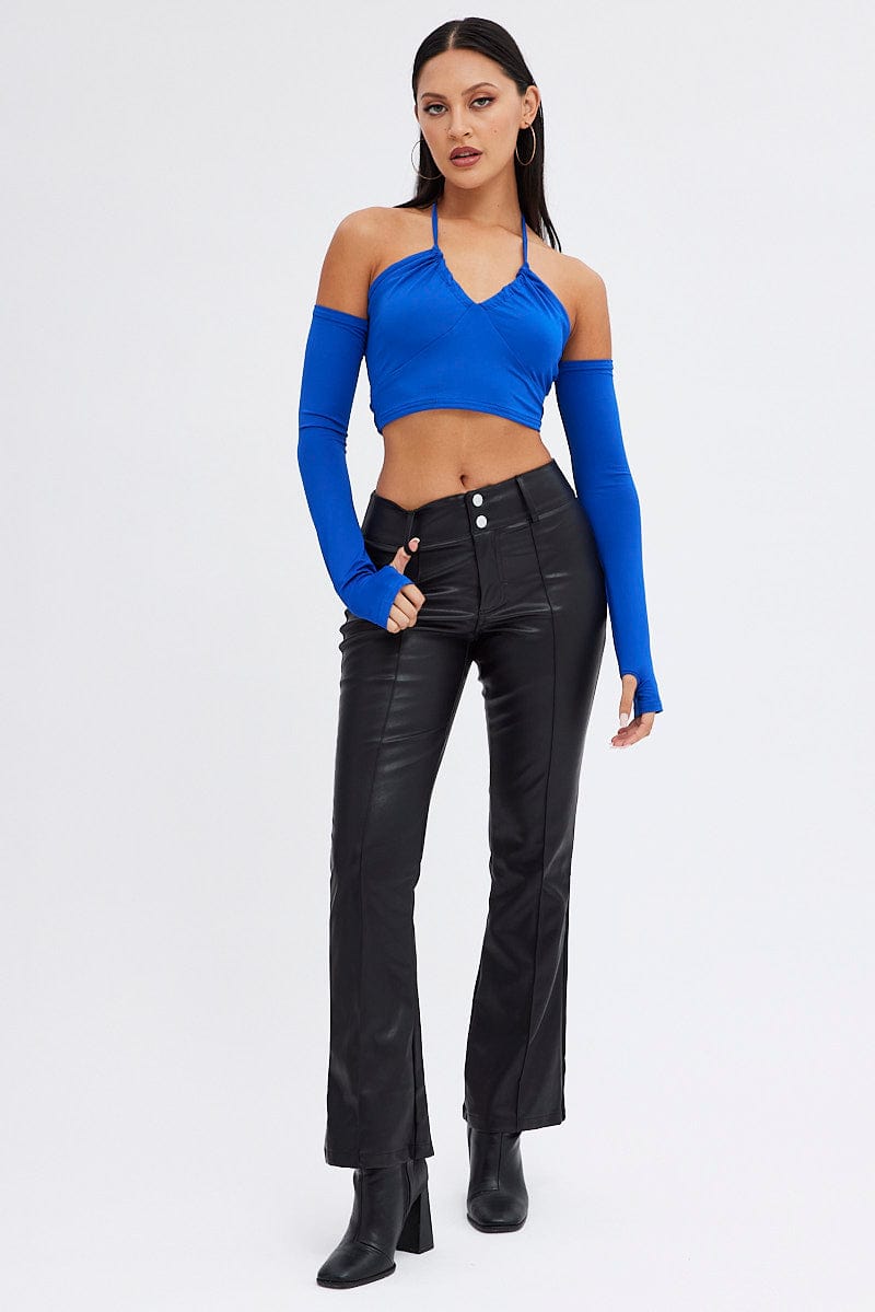 Blue Halter Top Long Sleeve Crop Top for Ally Fashion