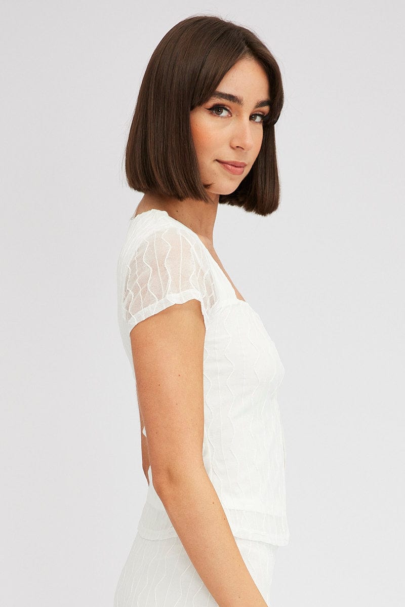 White Top Short Sleeve Sweetheart Keyhole Hook & Eye for Ally Fashion