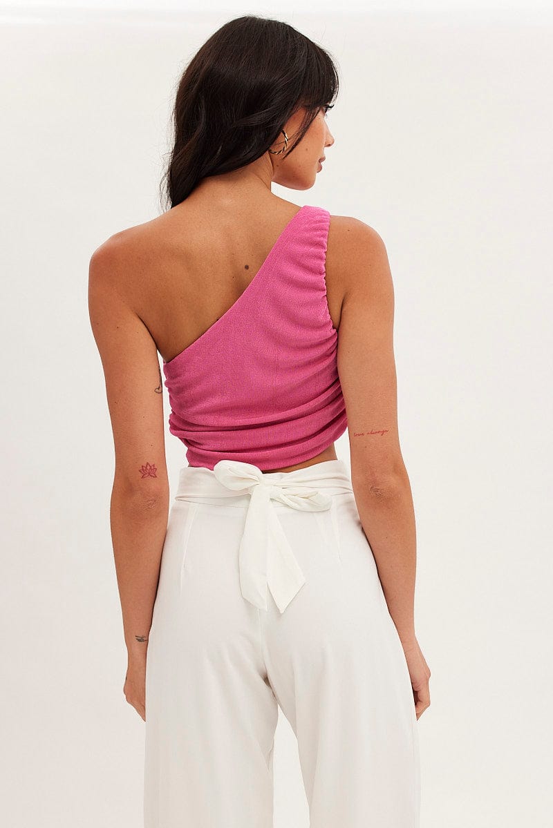 Pink Top One Shoulder Sleeveless Slinky for Ally Fashion