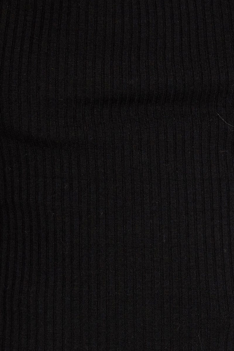 Black Top Short Sleeve Mock Neck Keyhole Longline Rib for Ally Fashion