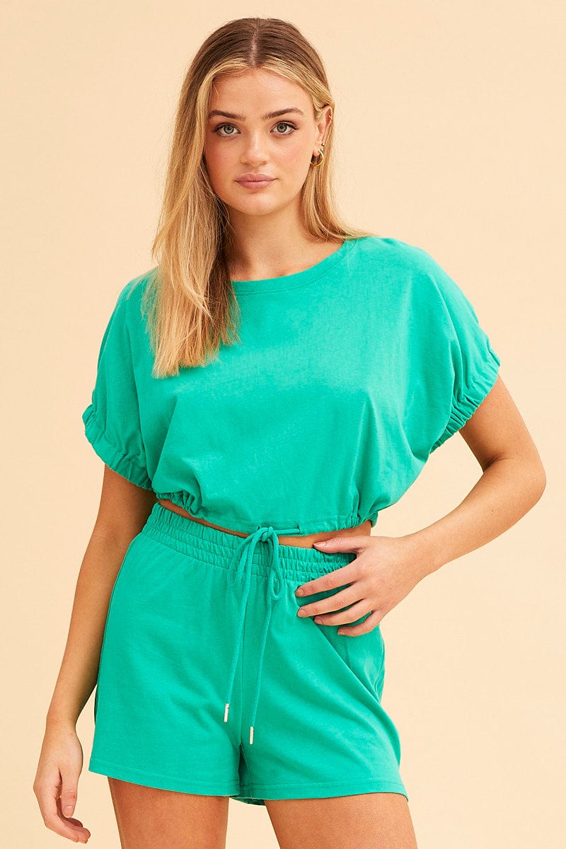 JERSEY Green Jamie Pull On Lounge Short for Women by Ally