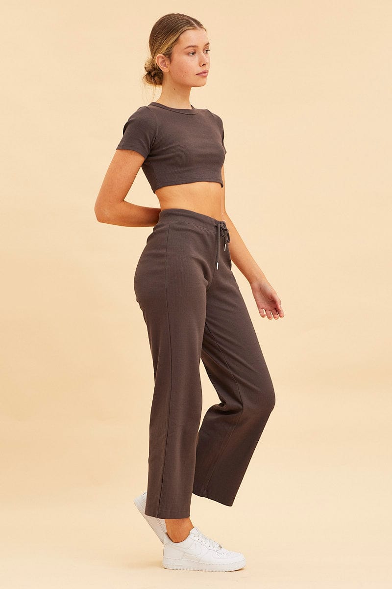 Jersey pants regular cropped from interlock quality - beige | Trousers |  MARC O'POLO