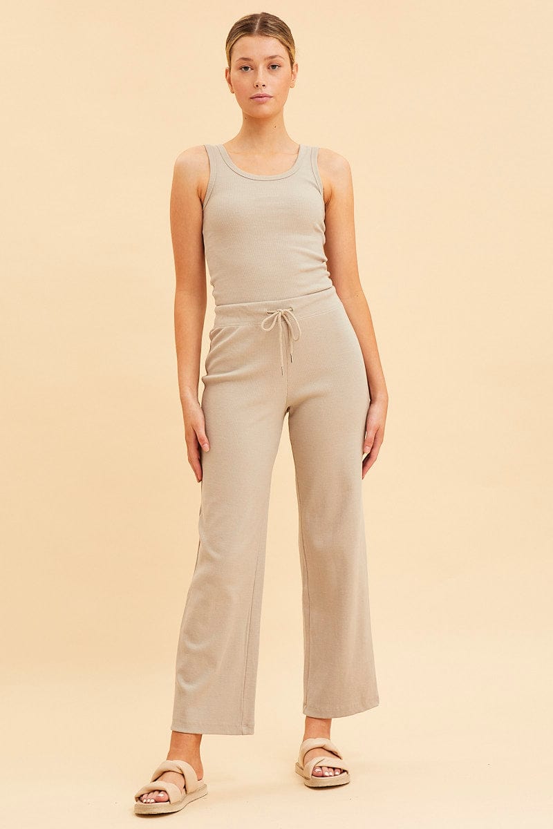 JERSEY Nude Wide Leg Pant Rib Crop Drawstring Waist for Women by Ally
