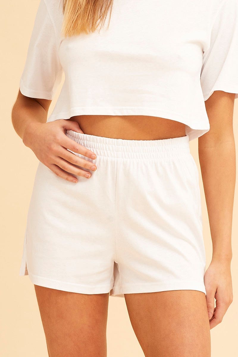 JERSEY White Jamie Pull On Lounge Short for Women by Ally