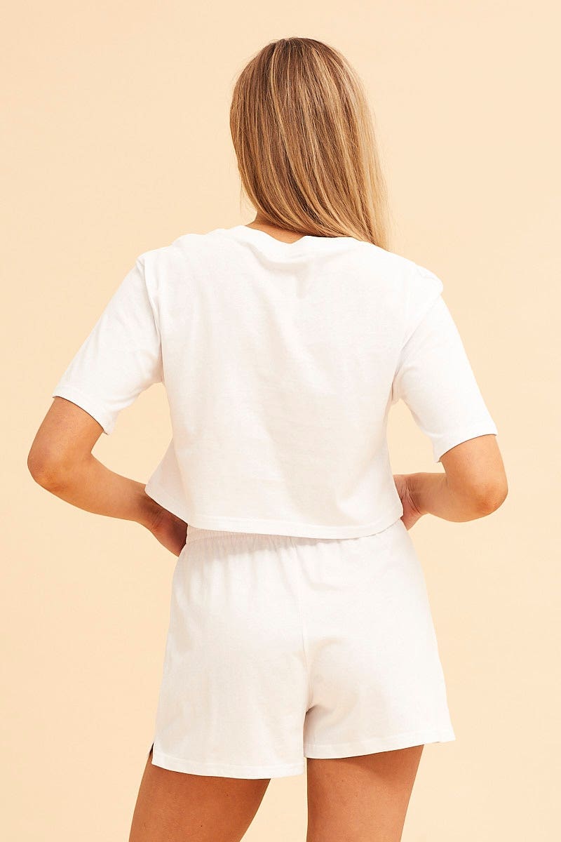 JERSEY White Jamie Pull On Lounge Short for Women by Ally