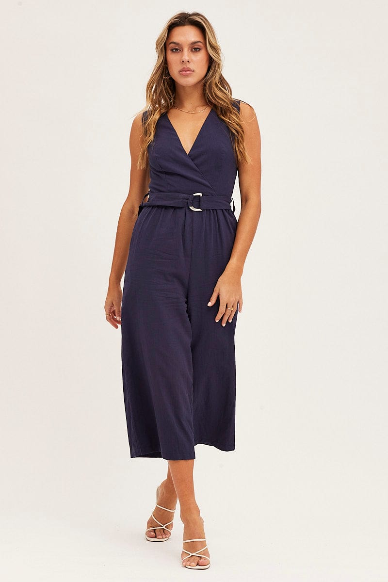 JUMPSUIT Blue Jumpsuit Sleeveless V Neck for Women by Ally
