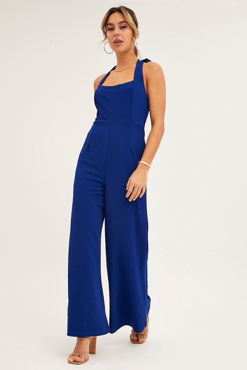 JUMPSUIT Blue Sleeveless Jumpsuit Wide Leg for Women by Ally