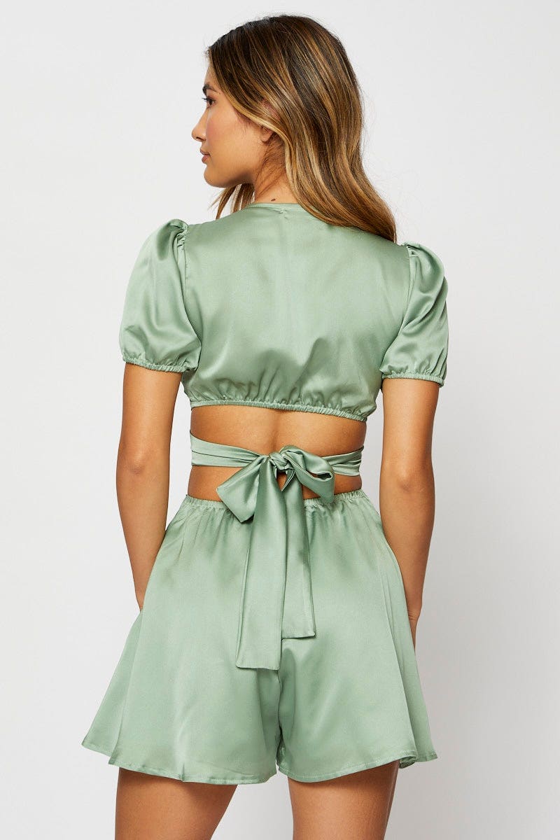 JUMPSUIT Green Playsuit Short Sleeve for Women by Ally