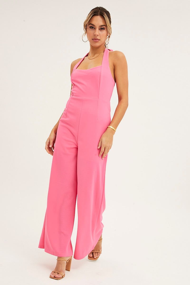 JUMPSUIT Pink Sleeveless Jumpsuit Wide Leg for Women by Ally