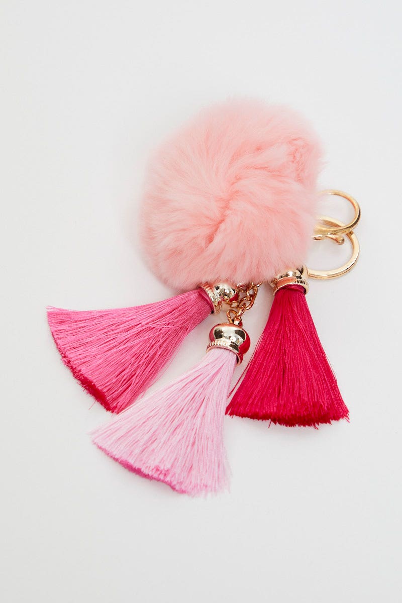 KEYRING Green Faux Fur With Tassel Key Ring for Women by Ally