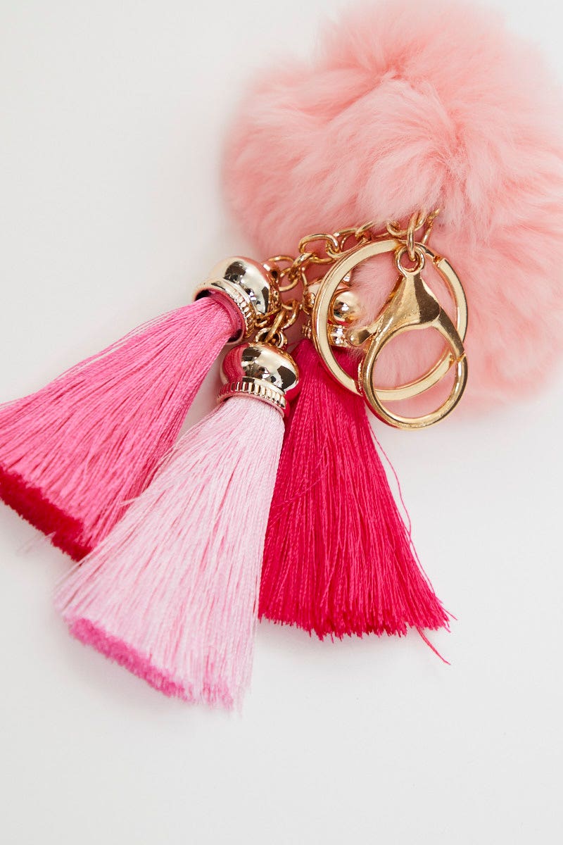 KEYRING Green Faux Fur With Tassel Key Ring for Women by Ally