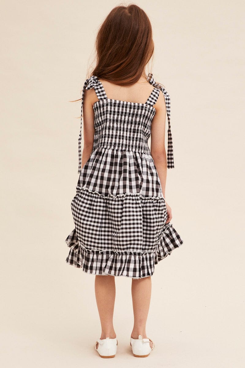 KIDS DRESS Black Check Fit And Flare Dress Sleeveless Shirred for Women by Ally