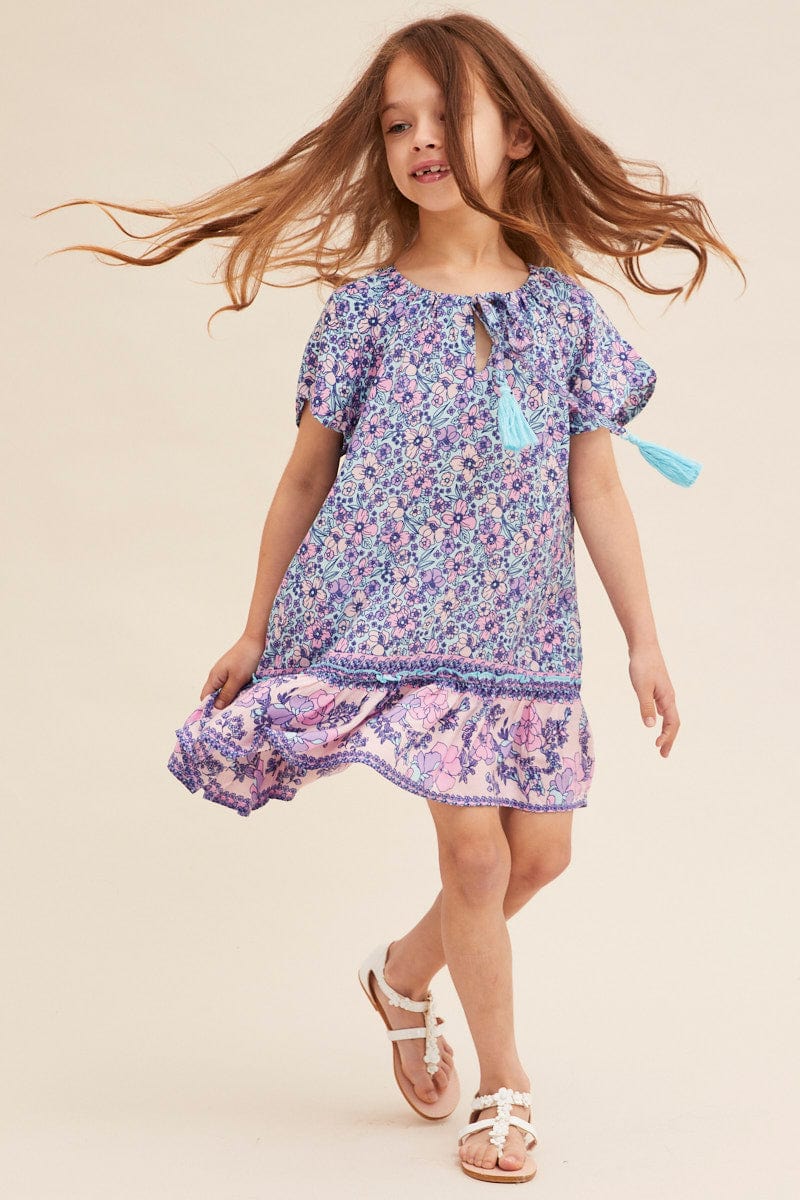 KIDS DRESS Boho Print Kids Short Sleeve Smock Dress for Women by Ally