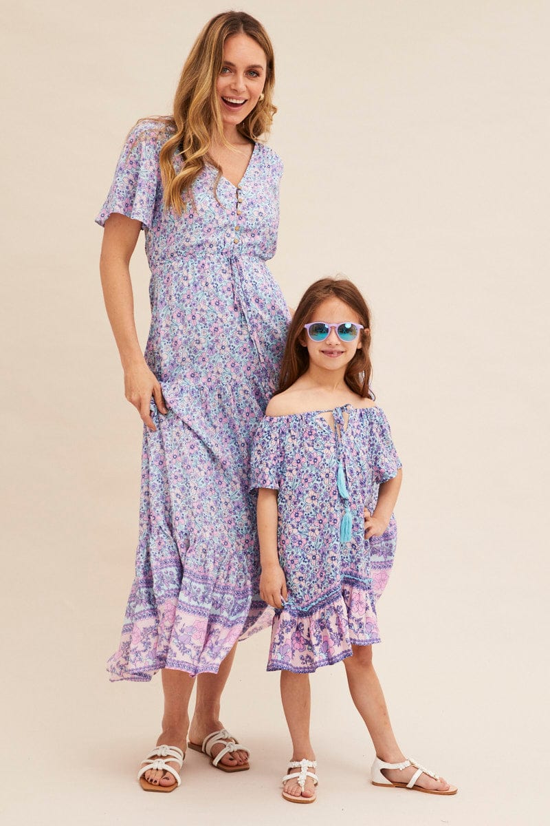KIDS DRESS Boho Print Kids Short Sleeve Smock Dress for Women by Ally