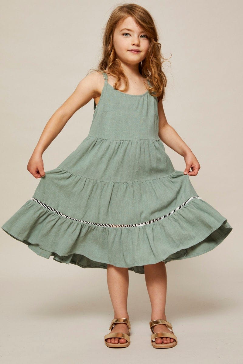 KIDS DRESS Green Kids Linen Blend Swing Dress for Women by Ally