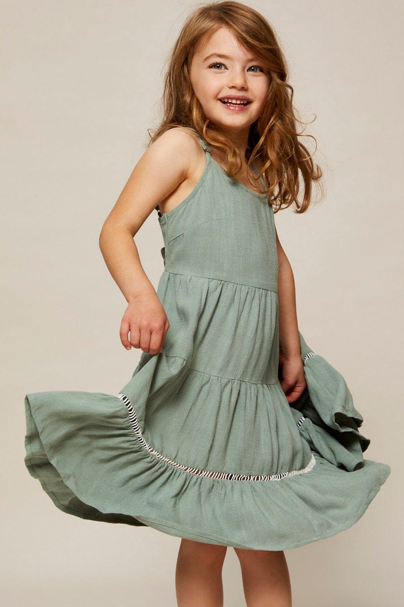 KIDS DRESS Green Kids Linen Blend Swing Dress for Women by Ally