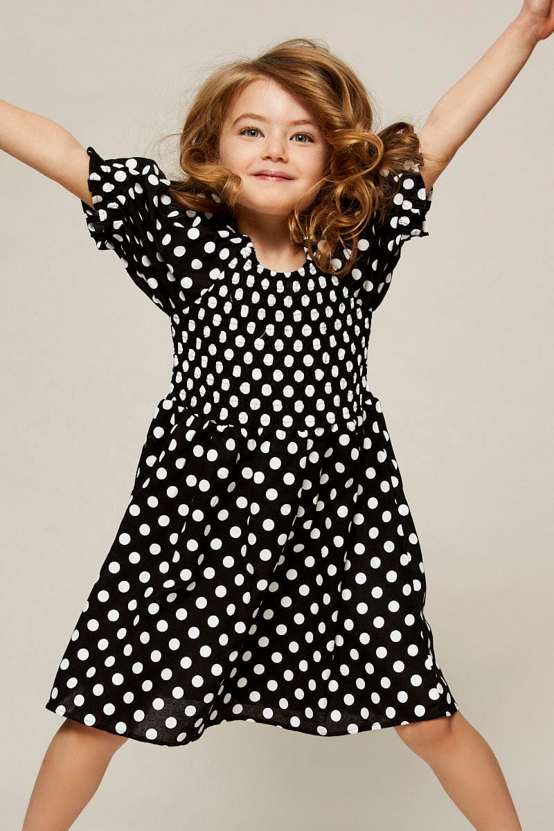 KIDS DRESS Polka Dot Kids Polka Dot Shirred Dress for Women by Ally