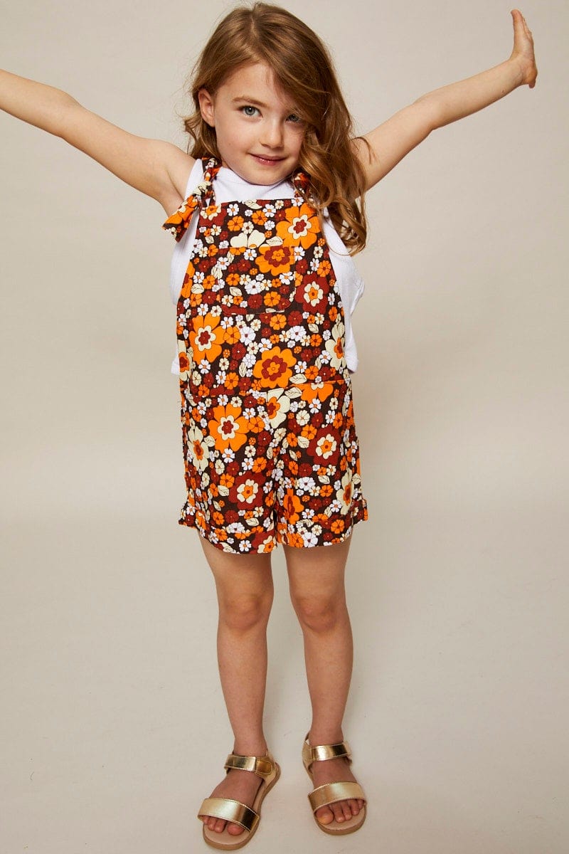 KIDS DRESS Print Kids Linen Blend Floral Playsuit for Women by Ally