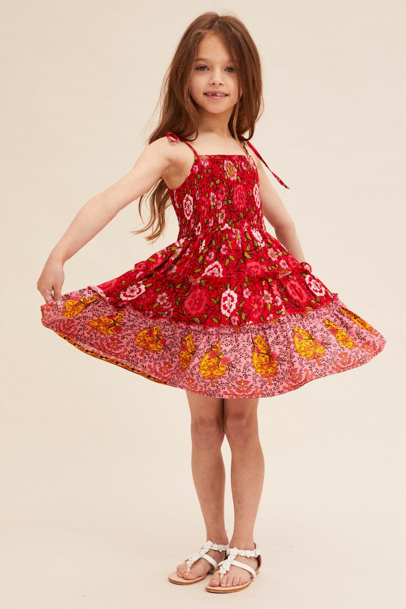 KIDS DRESS Red Boho Kids Dress Sleeveless for Women by Ally