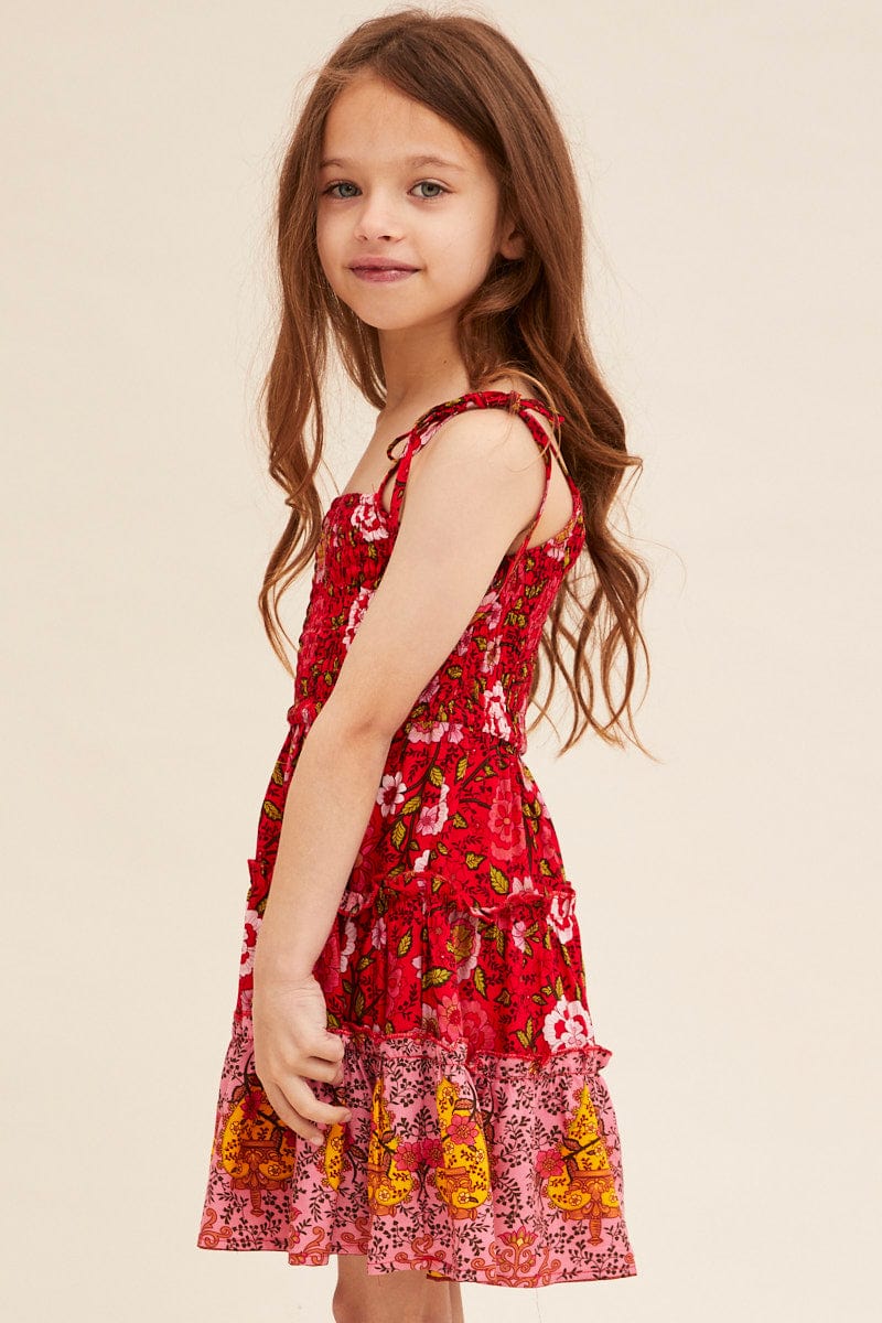 KIDS DRESS Red Boho Kids Dress Sleeveless for Women by Ally