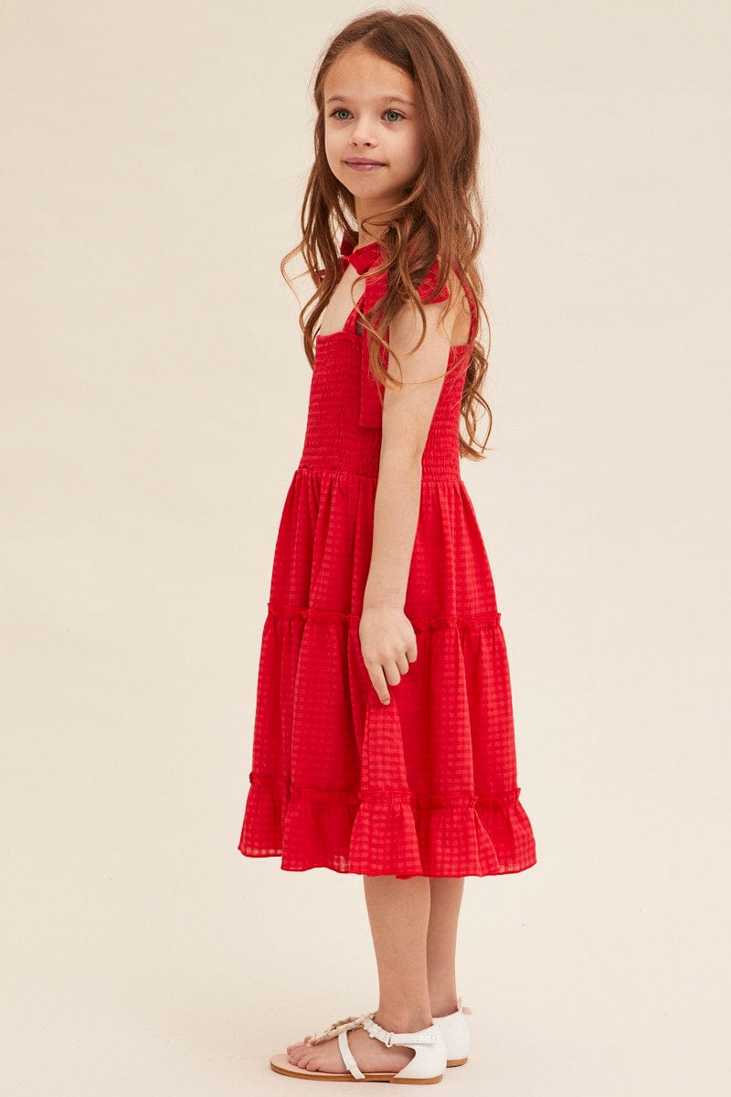 KIDS DRESS Red Kids Fit And Flare Dress Shirred for Women by Ally