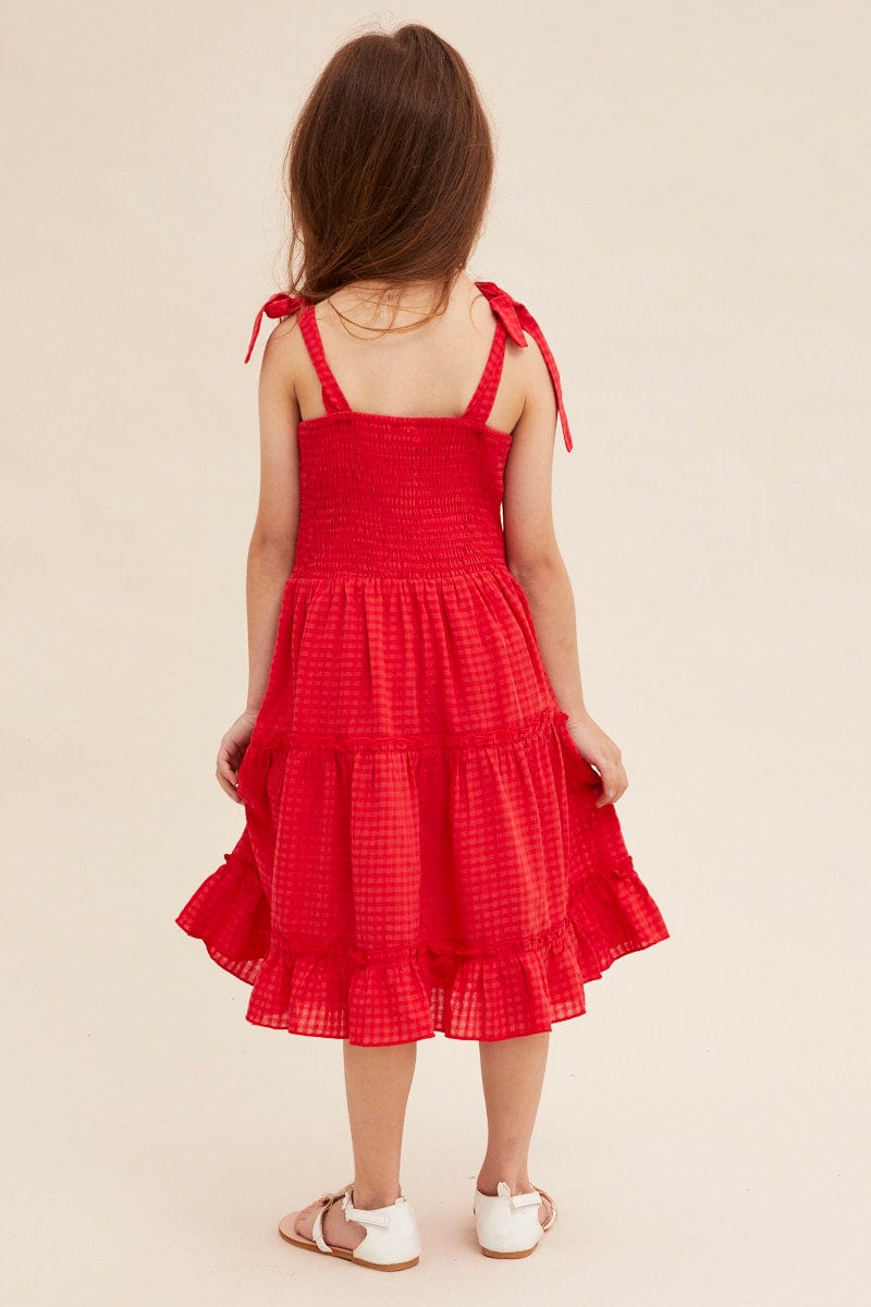 KIDS DRESS Red Kids Fit And Flare Dress Shirred for Women by Ally