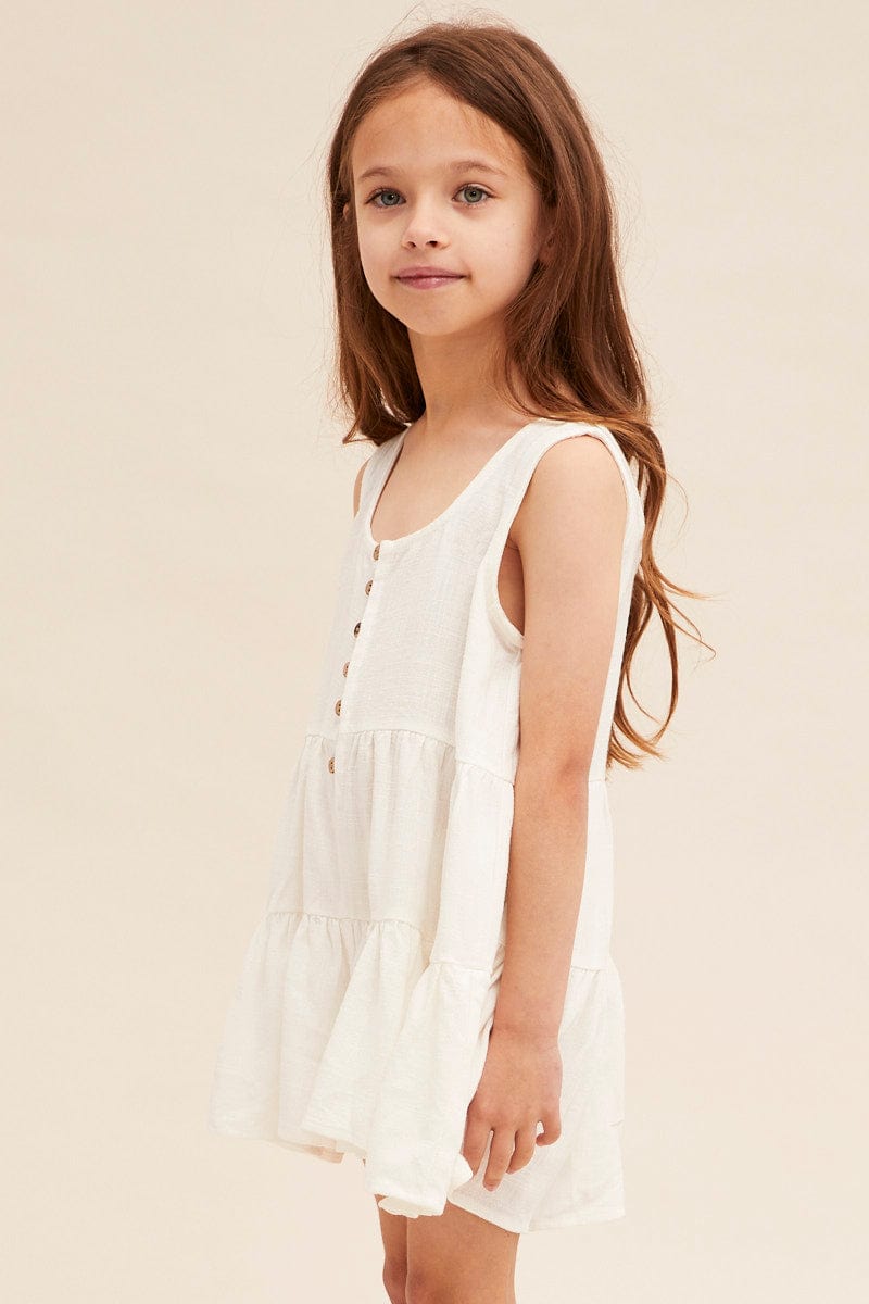 KIDS DRESS White Kids Button Front Tiered Playsuit for Women by Ally