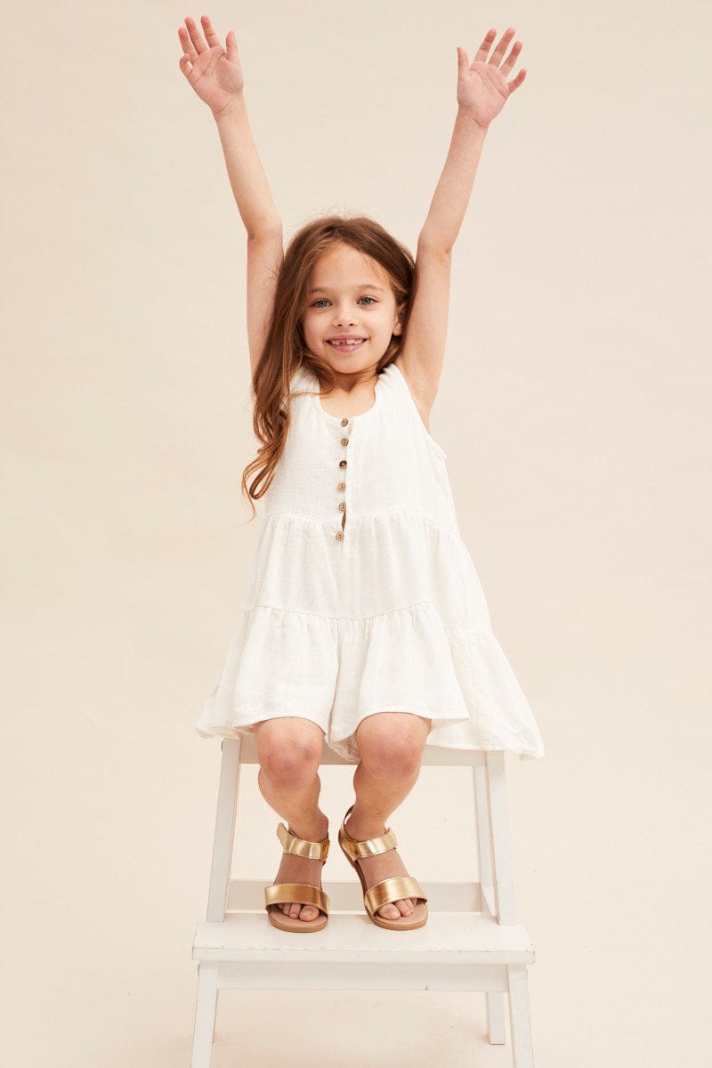 KIDS DRESS White Kids Button Front Tiered Playsuit for Women by Ally