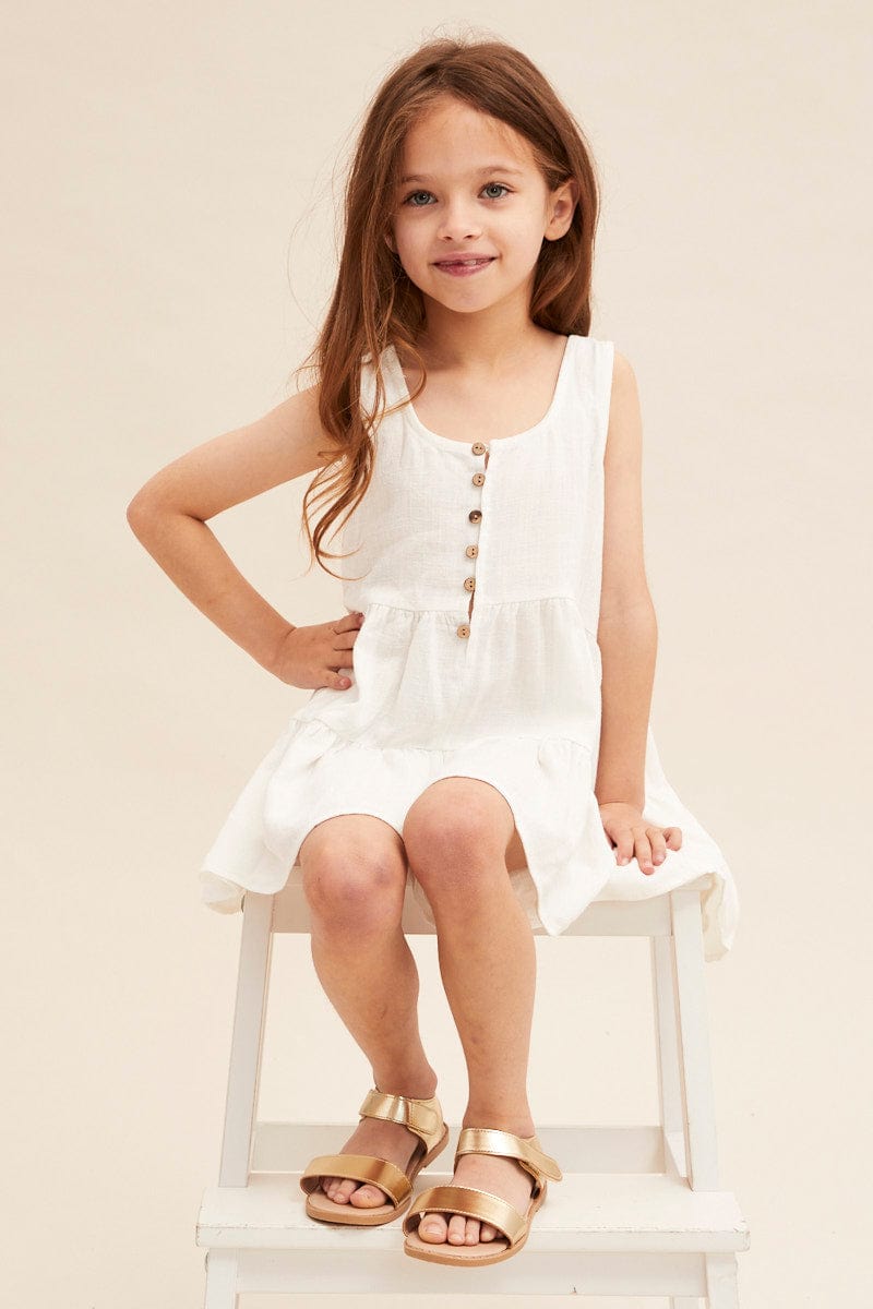 KIDS DRESS White Kids Button Front Tiered Playsuit for Women by Ally