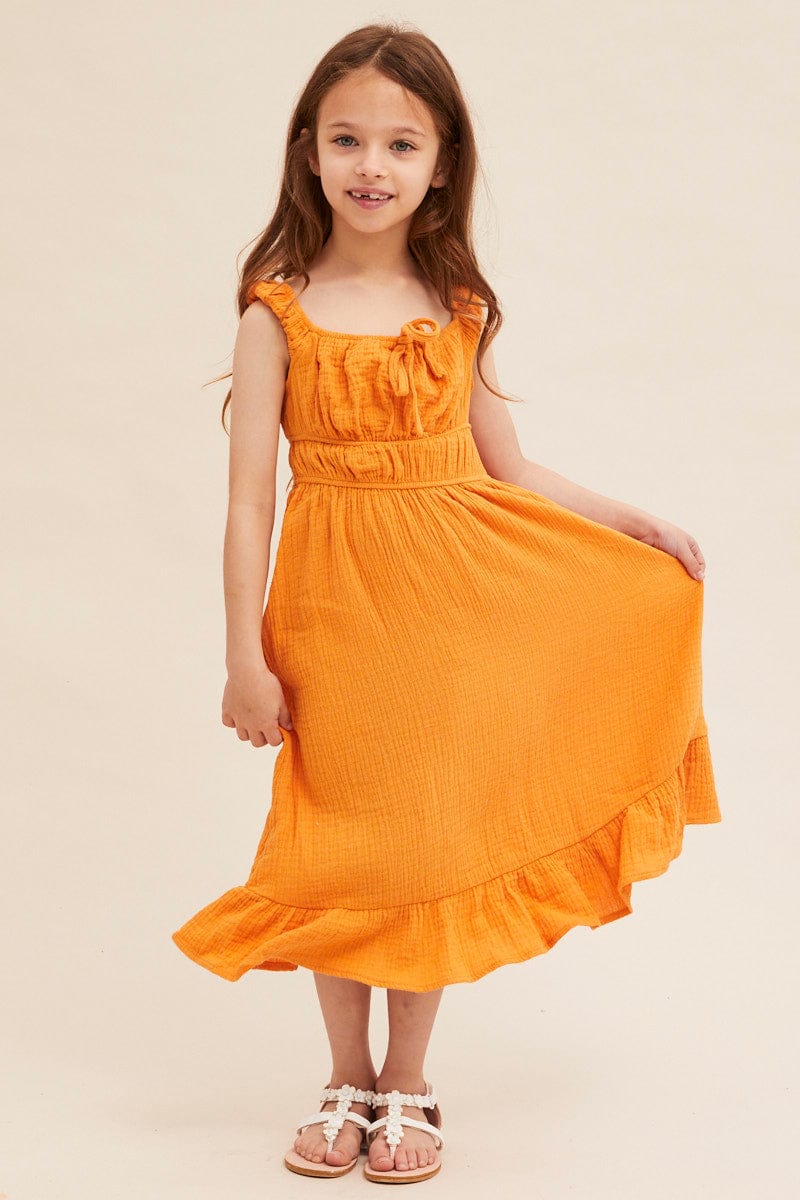KIDS DRESS Yellow Kids Gathering Bust Midi Dress for Women by Ally