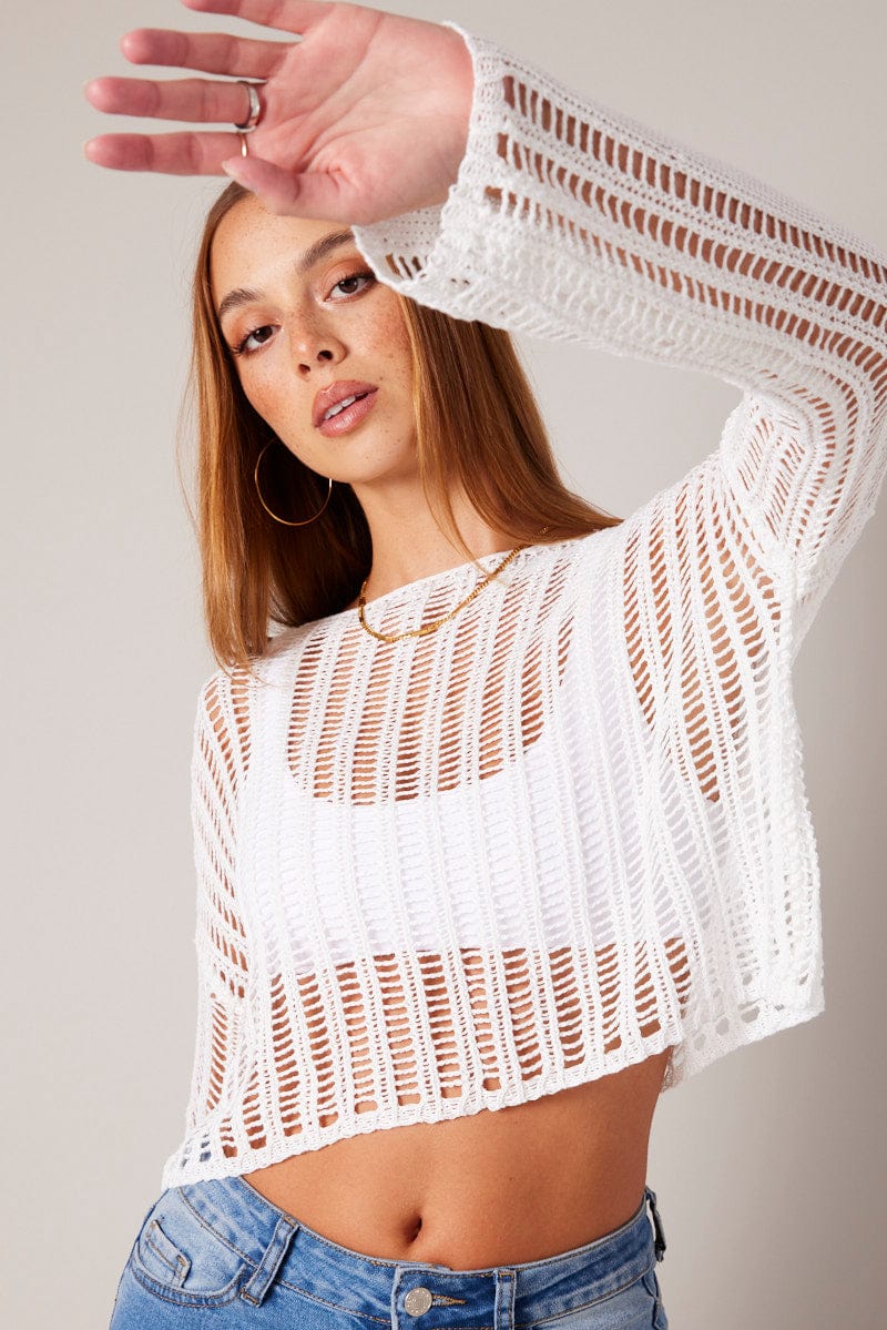 White Crochet Knit Top for Ally Fashion