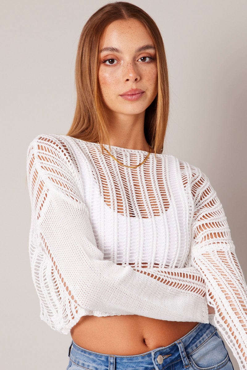 White Crochet Knit Top for Ally Fashion