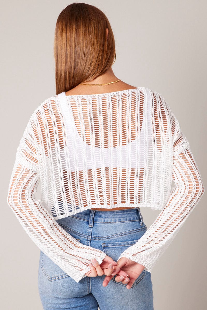 White Crochet Knit Top for Ally Fashion