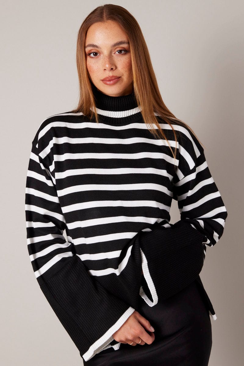 Black Stripe Knit Jumper for Ally Fashion