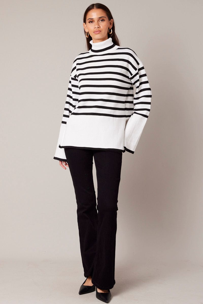 White Stripe Knit Jumper for Ally Fashion