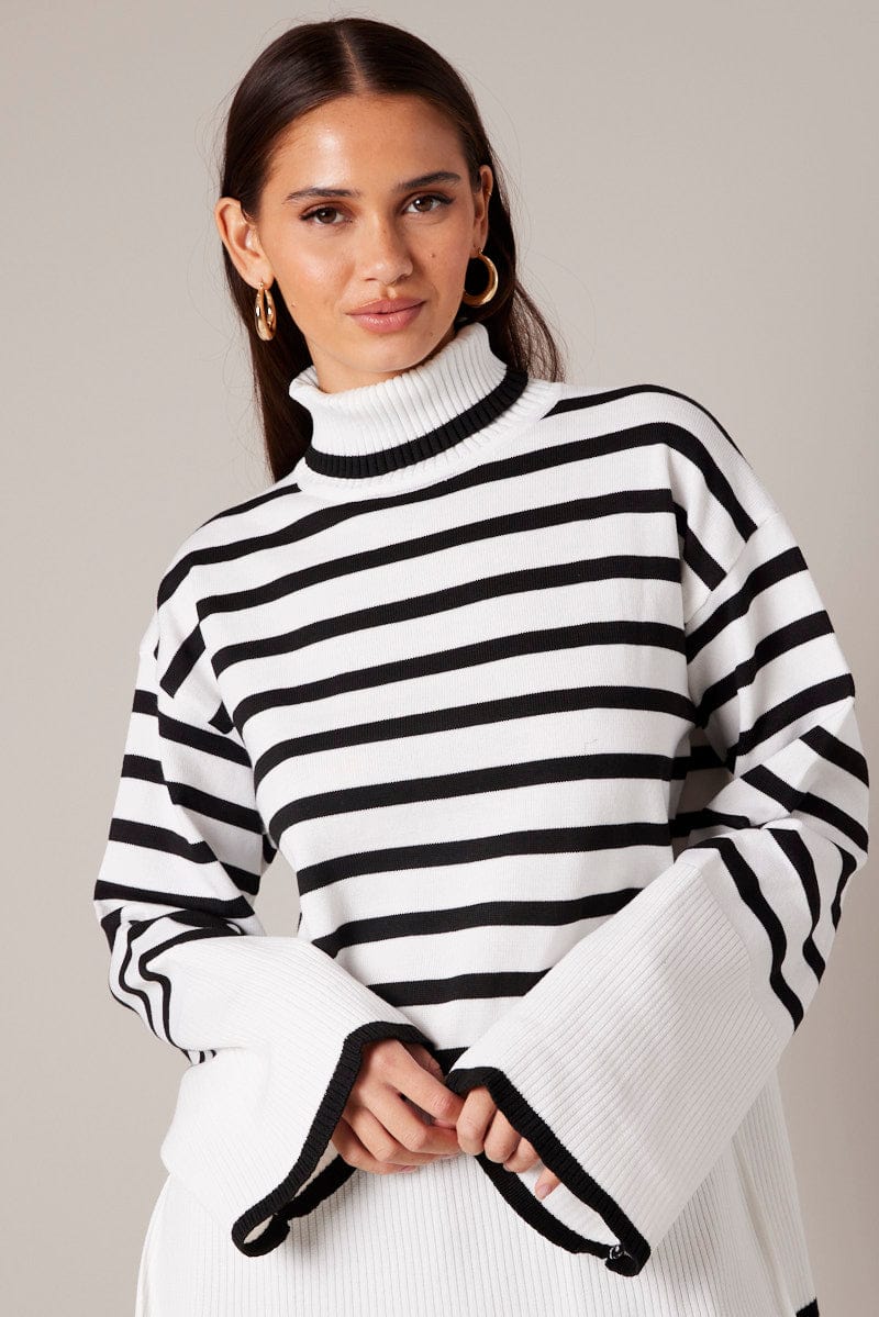 White Stripe Knit Jumper for Ally Fashion