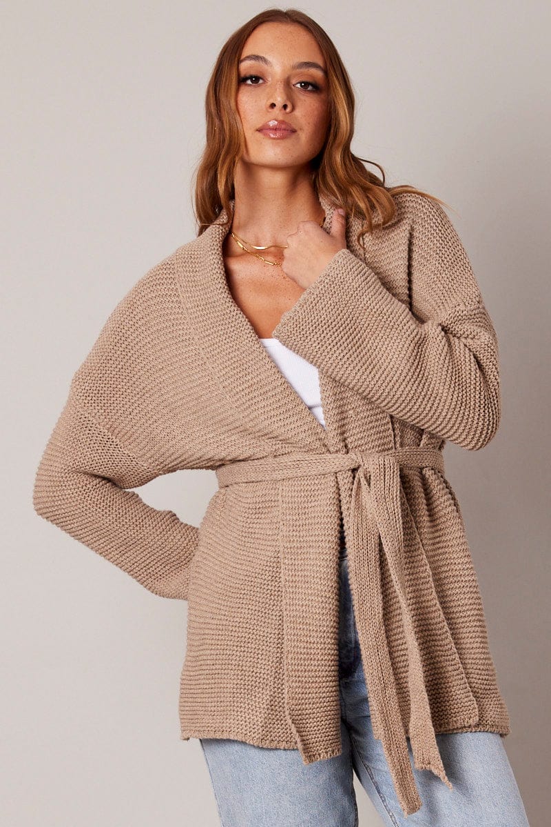 Beige Knit Cardigan for Ally Fashion